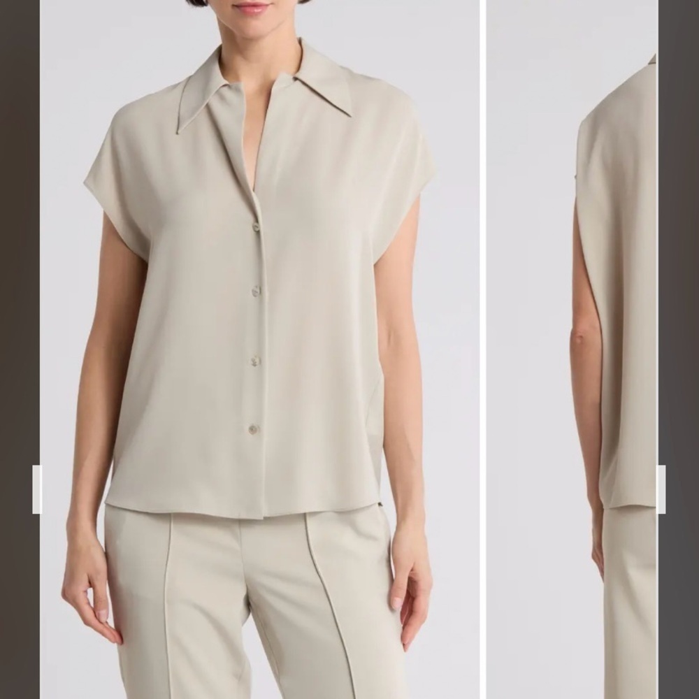 Vince Cream Short-Sleeve Button Front Blouse - Picture 2 of 7